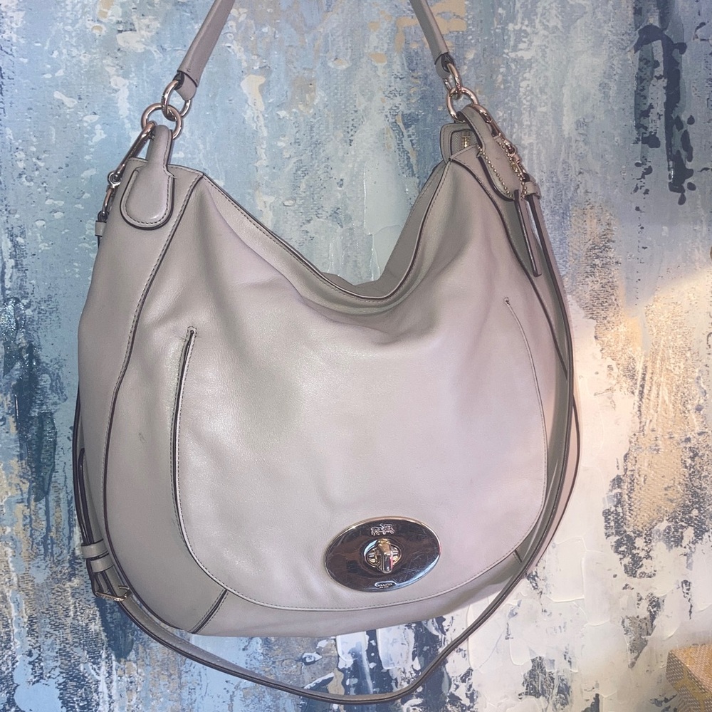 Coach Soft Leather Hobo in Light Gray